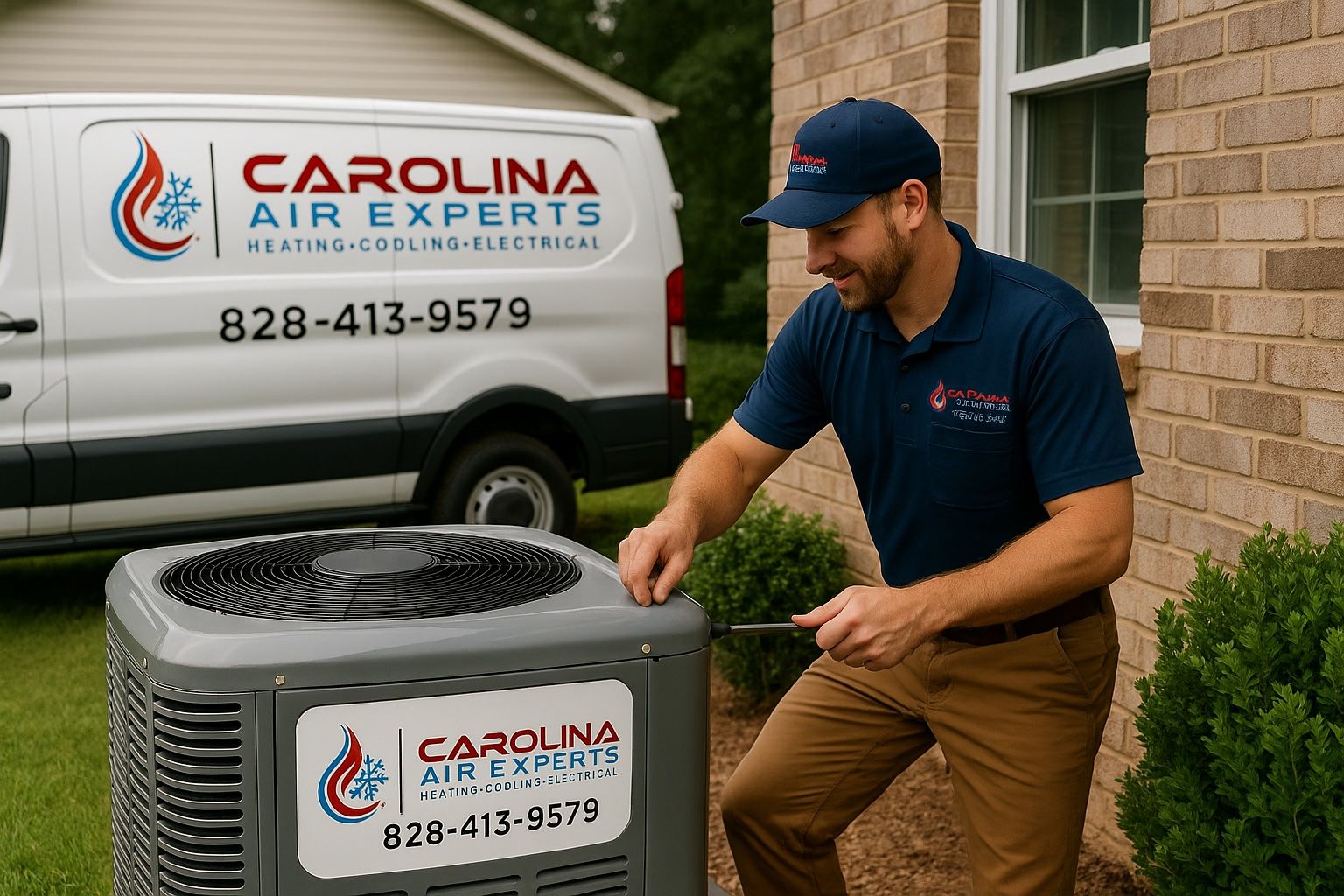 Carolina Air Experts technician installing a home HVAC system